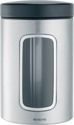 Brabantia Voorraadbus - 1,4 L - Matt Steel Fingerprint Proof / Matt Black Deksel - Met Venster -Huishoudelijke Artikelen Verkoop 713x1200 1