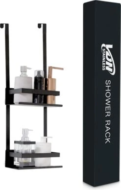 VDN Stainless Doucherek Zonder Boren - Doucherek Hangend - Doucherek Zwart - RVS - Doucherek Aan Douchewand - 2 Laags -Huishoudelijke Artikelen Verkoop 764x1200 1