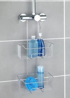 WENKO Doucherek Milo 2-laags 25x55cm RVS Glanzend - Doucherek Zonder Boren - Doucherek Hangend -Huishoudelijke Artikelen Verkoop 863x1200