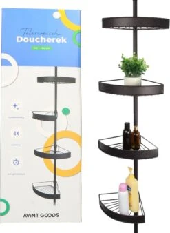 Avint Goods Telescopisch Doucherek Zonder Boren – 4 Laags Badkamerrek Staand – Douche Rek Hoekrek – Zwart -Huishoudelijke Artikelen Verkoop 878x1200