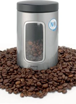 Brabantia Voorraadbus - 1,4 L - Matt Steel Fingerprint Proof / Matt Black Deksel - Met Venster -Huishoudelijke Artikelen Verkoop 882x1200