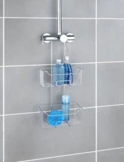 WENKO Doucherek Milo 2-laags 25x55cm RVS Glanzend - Doucherek Zonder Boren - Doucherek Hangend -Huishoudelijke Artikelen Verkoop 914x1200