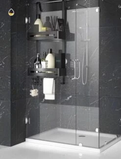 SIAFOSS Doucherek Zonder Boren Doucherek Hangend - 100% Stevig - 100% RVS - Hangend Badkamerrekje - Doucherek Aan Douchewand - Badkamer Accessoires - RVS Zwart - 2 Laags - Douchemand -Huishoudelijke Artikelen Verkoop 917x1200