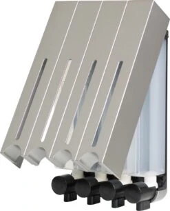 Aquathof, Zeepdispenser, RVS Kleur, 4 Kamer, 4 Reservoirs, 4x500ml, Hangend - Wandmontage -Huishoudelijke Artikelen Verkoop 970x1200