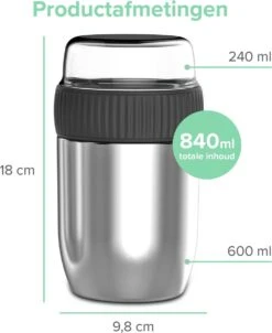 Coninx Thermos Lunchbox - Muesli Beker To Go - Isoleer Lunchpot - Yoghurtbeker To Go - Mueslibeker 840ml (600ml+240ml) - RVS -Huishoudelijke Artikelen Verkoop 981x1200 2